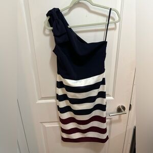 Ted Baker Navy and White One Shoulder Dress